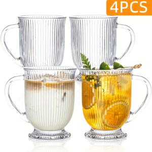 TEMU DOTOCOOK 16oz 리브드 유리 커피 머그 세트 - 핸들이 있는 투명 유리, 뜨거운 음료에 적합한 내구성 있는 음료 용기, 커피 바 액세서리에 완벽, 크리스마스, 할로윈, 부활절, 추수 감사절, 커피 머그에 이상적