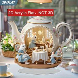TEMU 2D 아크릴 플랫, 토끼 가족 티 파티 장식 - 토끼, 티포트, 꽃 디자인이 있는 상상력 있는 2D 아크릴 플랫 장식 - 데이, 부활절, 크리스마스, 어머니의 날에 이상적 - 홈, 카페, 레스토랑, 침실 장식, 축제용 식탁 장식에 완벽 | 상상력 있는 장식 | 세부 조작, 토끼 장식