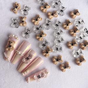 TEMU 20개 3D 만화 곰 네일 아트 액세서리, 투명 및 카키 혼합 레진 네일 장식, 귀여운 DIY 젤리 곰 네일 장식품, 향이 없는