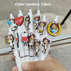TEMU 12개입 간호사 & 의사 테마 젤 펜 - PVC 소프트 잉크, 다양한 메디컬 카툰 디자인, 내구성 플라스틱 펜, 사무실 및 병원용, 건강 관리 종사자와 학생을 위한 재미있는 선물, 편안한 필기감, 문구류 애호가를 위한 스테이셔너리 액세서리
