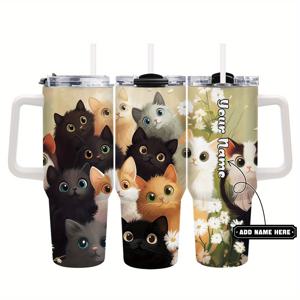 TEMU 1pc 귀여운 고양이 40oz 스테인레스 스틸 보온 보냉 컵 - 개인화된 
