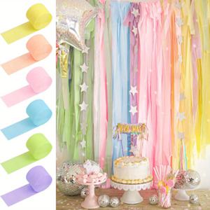 TEMU 생일 샤워, 성별 공개, 결혼식, 졸업 파티, 어머니의 날, 부활절 장식용 DIY 공예용 파스텔 무지개 스트리머 6롤 크레페 페이퍼 스트리머