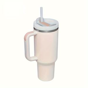 TEMU 1pc, 뚜껑과 빨대가있는 텀블러, 손잡이가있는 40oz 304 스테인레스 스틸 절연 물병, 휴대용 마시는 컵, 자동차, 집, 사무실, 여름 음료 용기, 여행 액세서리, 생일 선물
