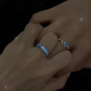 TEMU 2개 여성용 패션 오픈 링, 국경을 넘는 새로운 별이 빛나는 밤 커플 루미너스 페어링, 니치 디자인 고급 다크 형광 라인석 링, 남녀 공용 조절 가능한 활동 스타일, 엘드 선물, 라마단 선물