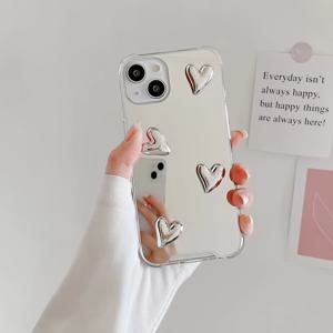 TEMU 스타일리시하고 트렌디한 대각선 사랑 안티-폴 전기도금 거울 모바일 폰 보호 케이스, iPhone15Promax Apple 14plus에 적합