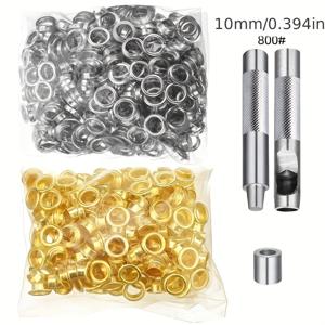 TEMU 1000세트 그로멧 키트, 두꺼운 그로멧 아이렛 1/4인치, 2색 메탈 아이렛, 가죽, 패브릭, 타프, 신발, 의류용 그로멧 도구 키트, 3개 설치 도구 포함, 내경 4mm, 10mm, 12mm