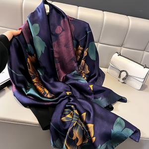 TEMU 부드러운 폴리에스터 스카프, 꽃무늬 프린트, 우아하고 스타일리시, 길고 얇음, 봄과 여름용 목도리