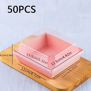 TEMU 유후필릭 50개 투명 커버 종이 델리 박스, 비스킷 박스 디저트 박스, 일회용 빵 박스 테이크아웃 음식 용기 샌드위치, 케이크 슬라이스, 컵케이크, 초콜릿 딸기 (내추럴/핑크/화이트)