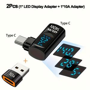 TEMU 2개 USB Type C 어댑터, 40Gbps 엘보우, 투명, 거친 플라스틱, 최대 140W 고속 충전, 10A, 30-50W 입력 전원, 30-50W 출력 전원, ≤36V 작동 전압, 남성에서 여성으로 커넥터 극성, 디스플레이 어댑터 포함, MacBook, iPad, Xiaomi, POCO, VIVO, OPPO, Samsung용