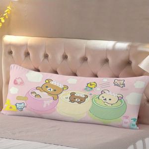 TEMU 1pc 귀여운 곰 프린트 바디 베개 커버 - 침실, 소파, 또는 홈 데코용으로 부드럽고 편안하며 다용도. 내구성이 뛰어난 폴리에스터 소재, 보이지 않는 지퍼, 베개 코어는 포함되지 않음, 소파 액세서리 | 현대적인 스타일 | 짠 폴리에스터 소재, 침대용 베개