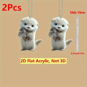TEMU 2D 플랫, 2개 세트 귀여운 페럿 모양 펜던트 - 물고기 포함, 자동차 거울 장식용 아크릴 매달이 장식, 키체인, 가방 참, 동물 애호가와 운전자를 위한 야생동물 선물, 수달 팬을 위한 홈 - 경량 & 내구성 있는 아크릴 매달이 장식, 동물 주얼리, 광택 마감, 2D 플랫
