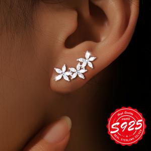 TEMU A Pair S925 Pure Silvery Earrings, 우아한 다섯 꽃잎 디자인, 하이포알러겐, 뚫지 않음, 합성 자이콘 인레이, 여성용, 일상 착용, 휴가, 크리스마스, 모든 계절|피어싱