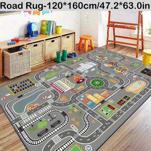 TEMU 1pc 800g/m² 자동차 게임 매트 - 0.6cm 두께의 미끄럼 방지 도로 러그, 젊은이 침실/게임 룸 도시 지도 디자인에 적합, 기계 세탁 가능, 3-8세 어린이를 위한 교육적 교통 학습, 120x160cm 대형|지도|게임