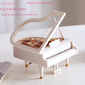 TEMU 우아한 화이트 피아노 뮤직 박스 - 복잡한 기계적 디자인, 골드 악센트, 홈 데코 및 발렌타인데이나 생일을 위한 독특한 선물, 홈 데코 아이템|피아노 모양 디자인|플라스틱 제작, 피아노 액세서리