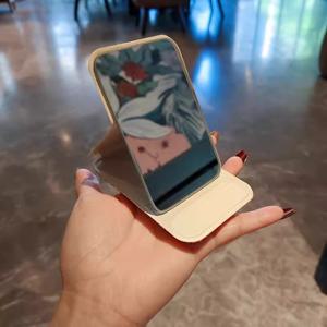 TEMU 1pc 창의적인 사각형 접이식 메이크업 거울 인공 다이아몬드와 함께 - 휴대용, 스탠드 업 화장품 거울, 이동형 터치 업, 해양 테마, 향수 없는, 다듬은 마감, 합성 가죽 프레임, 배터리 필요 없음, 스탠드 업 거울 | 예술적인 거울 | 내구성 있는 메이크업 거울, 메이크업 거울