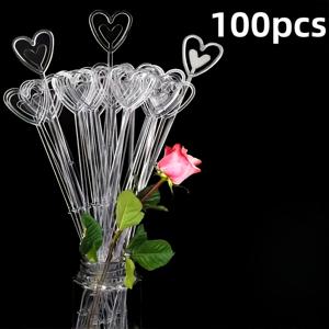 TEMU PUKAMAM 플라스틱 하트 모양 꽃 카드 홀더 100개 - 결혼식, 발렌타인데이, 아버지의 날, 여름 홈 데코용 투명 우아한 디자인 | 조립 불필요한 내구성 있는 테이블탑 디스플레이 스탠드, 사진 및 시트러스 꽃 장식용 | 부케 액세서리, 웨딩 장식, 사진 전시, 하트형 디자인, 고품질 공예, 세련된 소재