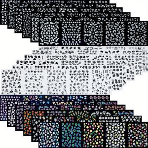 TEMU 4500개 꽃 네일 스티커 키트 90장 3D 네일 아트 스티커 블랙 화이트 컬러풀 다양한 패턴 여성용 DIY 데코 자체 접착식 스티커