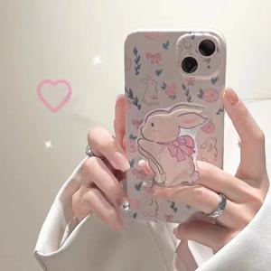 TEMU 새로운 핑크 색상으로 뒤에 달린 휴대폰 에어백 스탠드, 만화 토끼, 아크릴 보우 타이, 작은 토끼 접이식 에어 쿠션 스탠드
