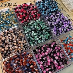 TEMU 100/150/250 혼합 컬러 크랙글 유리 비즈 - 10mm 반짝이는 라운드 글라스 비즈, DIY 주얼리 제작용, 팔찌·목걸이·귀걸이 만들기 적합, 엄선된 품종, 전원 불필요, 유리 비즈 제품