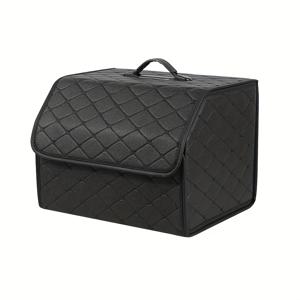 TEMU 1pc 럭셔리 인조 가죽 자동차 트렁크 정리함 - 장난감 및 식품을 위한 접이식 화물 보관 상자, 대용량, 포터블 리드, 다기능 자동차 보관함, SUV, 트럭 및 밴을 위한 트렁크 정리함