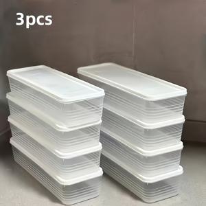 TEMU 3pcs 스택 가능한 플라스틱 보관용기, 뚜껑이 있는 재사용 가능한, 직사각형 식품 안전 보관함, 양파, 오이, 허브, 마늘, 파스타, 계란, 냉장고, 손세척만, 식품 보관 보관함