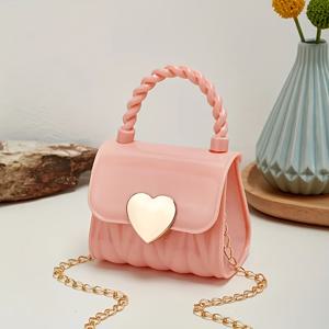 TEMU 1pc 세련된 미니 하트 모양 젤리 크로스바디 가방 - PVC, 귀여운 캔디 컬러 어깨 가방, 분리 가능한 금색 체인 스트랩, 흰색/빨간색/검은색, Walle