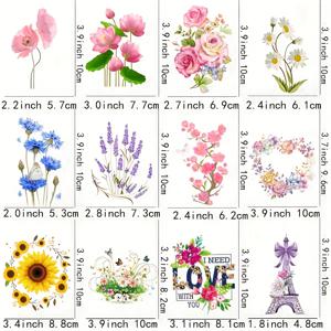 TEMU 12pcs 화려한 꽃 아이언 온 전달 세트 - 혼합 색상 비닐 DIY 열 스티커 의류, 티셔츠, 직물 - 세탁 가능, 재사용 가능, 쉽게 적용 가능, 오래 지속되는 패션 디자인