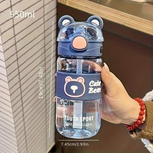 TEMU 550ml/650ml 귀여운 곰 카툰 휴대용 빨대 물병 - 누수 방지, 한 터치 팝업 뚜껑, 휴대용 핸들, 여름 음료, 야외 스포츠, 여행 및 선물에 적합, 야외 수분 보충 | 재미있는 디자인 | 누수 방지 뚜껑, 물병