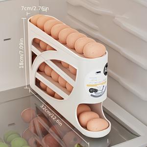 TEMU 냉장고용 3단 롤링 계란 보관함 - 24개의 계란 수납 가능, 공간 절약형 사이드 도어 정리대, 내구성 있는 PVC 디자인, 대용량 주방 및 냉장고 저장용, 편리한 손잡이가 있는 매끄러운 표면, 냉장고용 계란 홀더, 컴팩트 디자인, 쉬운 그립 핸들, 주방 정리 및 보관용, 배터리 없음|양문형냉장고