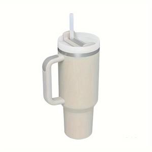 TEMU 1pc, 뚜껑과 빨대가있는 텀블러, 손잡이가있는 40oz 304 스테인레스 스틸 절연 물병, 휴대용 마시는 컵, 자동차, 집, 사무실, 여름 음료 용기, 여행 액세서리, 생일 선물