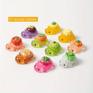 TEMU 10개의 미니 발광 과일 거북이, 귀여운 동물 스타일, 과일 거북이 장식품 포함, DIY 주얼리 및 공예용으로 완벽함, 어머니날, 아버지날 및 개학 시즌 선물로 적합