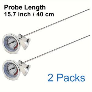 TEMU 1개/2개, 2인치 다이얼과 15.7인치 스테인리스 스틸 프로브가 있는 엑스트라 롱 딥 프라이 온도계, 클립이 있는 포트 프라이어, 간편한 읽기, 음식 온도계, 사탕과 고기 요리, 바비큐, 베이킹, 주방 액세서리, 학교용품, 백투스쿨, 화이트