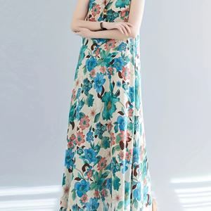 TEMU 여성용 민소매 맥시 드레스 - 화려한 플로럴 프린트 A라인 라운드넥 여름 원피스, 기계 세탁 가능 가벼운 소재 캐주얼 & 비치웨어, 따뜻한 날씨를 위한 부드러운 드레스|나시원피스|민소매원피스