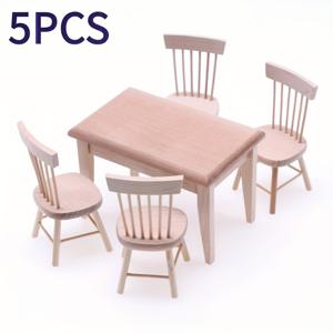 TEMU 5개의 매력적인 미니어처 식탁 세트, 1:12 스케일 테이블과 의자, 자연 마감, DIY 홈 및 할로윈, 크리스마스, 새해에 완벽함, 크리스마스에 가장 적합