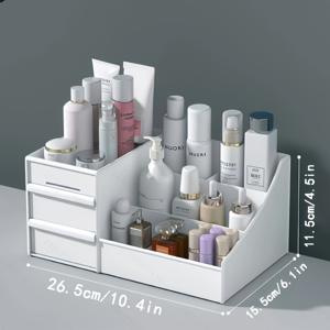TEMU 1pc 흰색 플라스틱 화장품 정리함 - 대용량 화장품 보관함, 립스틱 및 정리함, 카운터탑 드레스링 테이블, 전원 필요 없음, 가정 또는 욕실에 이상적, 화장품 정리함 보관함|화장대|립스틱|화장품정리함