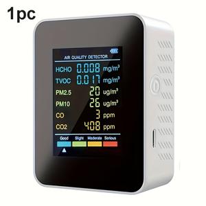 TEMU 1개, 고급 공기 질 모니터 - 정확한 CO2, 포름알데히드, 온도, 습도 및 TVOC 감지기, 대형 LCD, 실시간 가스 분석기, USB 충전, 컴팩트 디자인, 가정 및 사무실 사용에 적합, 실내 공기 질 모니터