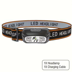TEMU 1개 강력한 센서 LED 헤드램프, 고휘도 미니 USB 충전식 손전등, 휴대용 캠핑 서치라이트