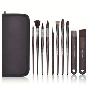 TEMU 10pcs 전문 아크릴 나일론 나무 손잡이 브러시 세트 - 전문 페인팅 키트, 아크릴, 오일 페인팅, 워터 컬러에 적합, 초보자 및 페인터에게 적합, 뛰어난 흡수력 및 부드러움 커피 브라운