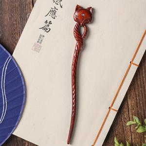 TEMU 1개 우아한 빈티지 여우 머리핀 - 정교하게 조각된 세부 사항과 녹색 보석 눈이 있는 수제 목재 헤어 스틱 - 여성, 헤어 액세서리 애호가, 스타일링 매니아를 위한 완벽한 선물, 헤어 스타일링 액세서리 | 우아한 머리핀 | 세밀한 장인 정신|머리핀