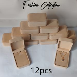 TEMU 12pcs 우아한 벨벳 목걸이 보석 상자 - 데이, 크리스마스, 추수감사절, 결혼 선물, 베이지 내부, 목걸이 및 팔찌에 완벽한, 보석 선물 상자, 보석 상자