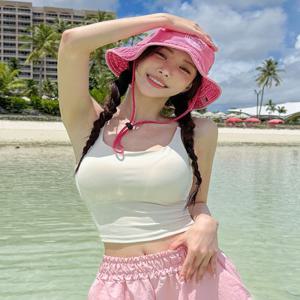 [단독][패드일체형/M-2XL] 본느 브라탑 나시탑 빅사이즈 크롭 크롭탑 요가복 비치웨어 스윔웨어 필라테스 상의 래쉬가드 나시 이너 워터밤 흠뻑쇼룩