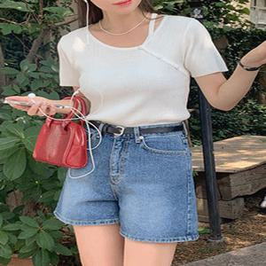 [44-120] 센뷰얼 골지 스판 언발 트임 니트 ( 여름-데일리룩-데이트룩-캐주얼룩-러블리룩-공항룩-휴가룩-휴양지룩-바캉스룩-비치룩-빅사이즈-120사이즈-자체제작-신축성-트렌디-통통녀-반팔-반팔니트)