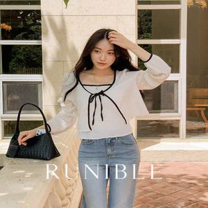 [단독][⭐5천장/소매2TYPE]MADE 로엘 리본 주름지 나시 퍼프 가디건 세트(반팔가디건/나시세트)