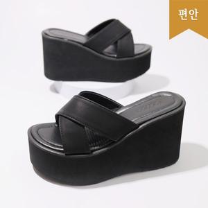 [호박슈즈]10cm 국내생산 사무실 슬리퍼 웨지 통굽 국내생산 112386