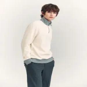 헤지스 남성 24FW 아이보리 배색 하프집업 맨투맨 HZTS4D401IV