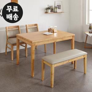 뮬 원목 고무나무 4인용 벤치 식탁세트(내츄럴/1200)