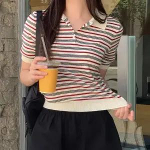 스팅 스트라이프 카라 반팔 니트 여름 여성 데일리룩 데이트룩