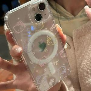크리 에이 티브 컬러 귀여운 헬로 키티 MagSafe 전화 케이스 iPhone 16 15 14 13 12 11 Pro Max XR XS MAX Plus MINI Y2K 커버