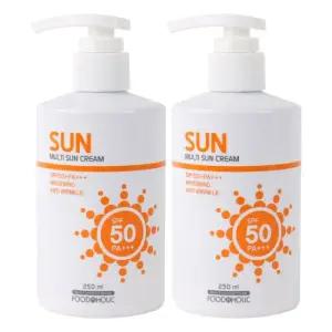(2개)푸드어홀릭 멀티 선크림 250ml SPF50 PA+++펌프형 /백탁없는 혼합자차 썬크림 선블록 자외선차단제