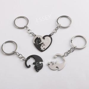 스테인레스 고양이 한쌍 커플키링 키홀더 하트 가방 분실방지